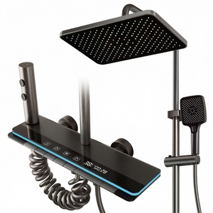 Système de <span class=keywords><strong>douche</strong></span> mural intelligent en acier inoxydable avec pommeau de <span class=keywords><strong>douche</strong></span> pluie LED numérique de luxe et robinetterie mitigeuse à main - Product Image 1