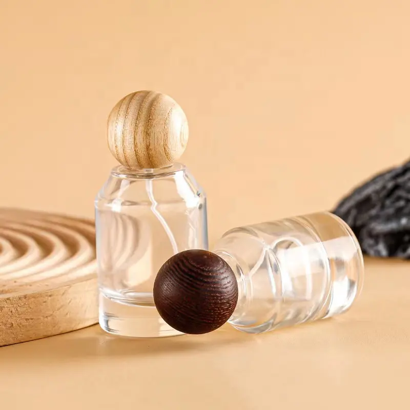 Mpty-Botellas de perfume de fondo grueso, espray de cristal transparente para tapa de madera, 30ml 50ml 100ml