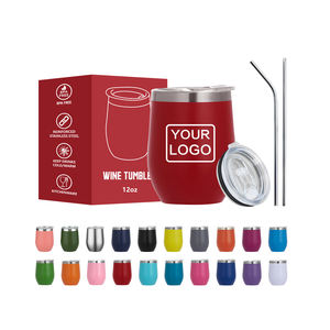 12 унций красочные дорожные кофейные Бокалы из нержавеющей стали с двойной стенкой вакуумной изоляцией термальный стакан для вина с красной крышкой - Product Image 1