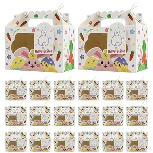 กล่องกระดาษลูกฟูกคราฟท์รีไซเคิลแบบใหม่ กล่องใส่ขนมรูปทรงสี่เหลี่ยม กล่องใส่คุกกี้สำหรับงานอีสเตอร์ กล่องใส่เค้กแบบถือได้ ขายส่ง - Product Image 4