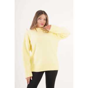 Pull jaune à détails côtelés pour femmes, haut tricoté de haute qualité, longueur longue, motif imprimé, décontracté pour le printemps et l'hiver, XS - Product Image 2