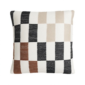Coussin décoratif géométrique à carreaux ITHL, carré, en coton, tissé à la main, style bohème, housse de coussin lavable, amovible, non toxique - Product Image 1