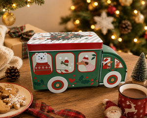 Custom Green Red <b>Christmas</b> Car-Shaped Tin Storage <b>Box</b> for Cookie Candy Ornaments Holiday Party Gift Packaging - Product Image 2