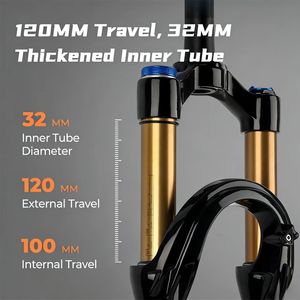 Forcella Ammortizzata ad Aria per Mountain Bike ad Alte Prestazioni, Tubo Interno da 32mm, Escursione 120mm, Essenziale per l'Assorbimento degli Urti nella Guida Fuoristrada - Product Image 3