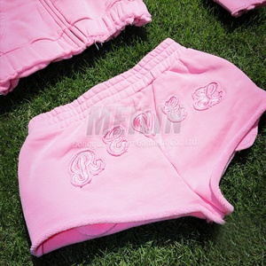 Custom pink Tracksuit for Women Embroidery logo <b>Cropped</b> Sweatsuit Two Piece High Quality Acid Wash <b>Zip</b> <b>up</b> Hoodies and Shorts Set - Product Image 3