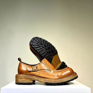 Chaussures Derby Homme en Cuir Rétro Vieilli à Semelle Épaisse Rehaussante et Bout Rond, Style Décontracté, avec Boucle, Idéales pour Mariage et Automne - Product Image 4