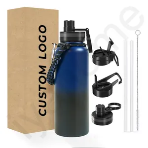 Custom Logo HydroFlask Insulated Double Wall 16 Oz Stainless Steel Water Bottle With Straw Lid