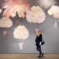 Moderne rosa Feder große 3d Wandt apete PVC für Kinder Mädchen Zimmer Dekor