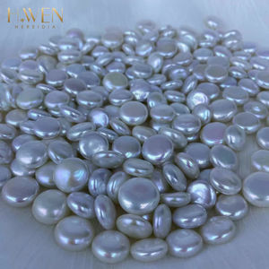 H. Wen 3a Witte Munt Parel, Midden Geboord Gat, 15Mm Paars Roze Platte Ronde Natuurlijke Parel - Product Image 1