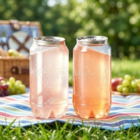 Logo personnalisable pour canettes en plastique PET avec anneau de traction, conception anti-fuite pour sodas, boissons énergisantes, forme cola, multi-tailles.