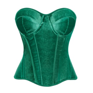 <span class=keywords><strong>Corsetto</strong></span> Bustier Verde Velluto Senza Spalline con Scollo a Cuore, Balze e Allacciatura Posteriore, con Stecche in Acciaio, Taglie Forti, Modellante per la Vita, da Donna - Product Image 1