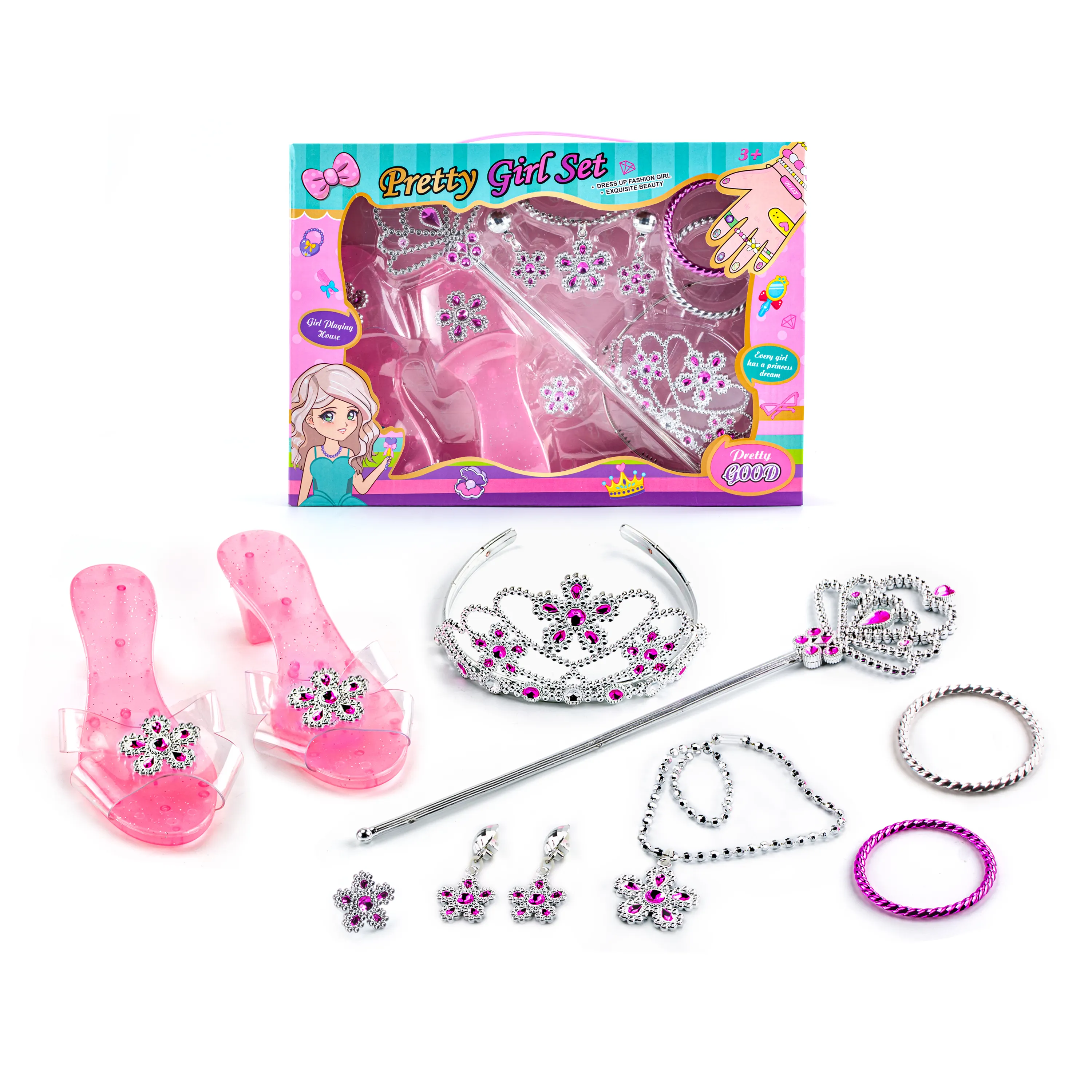 Tego yeni sıcak satış oyna Pretend kız oyuncak plastik elbise küçük prenses taç güzellik oyun seti kız için