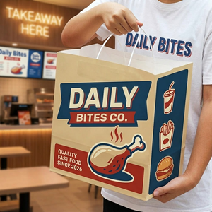Bolsas de Papel Kraft Ecológicas Impresas Personalizadas al por Mayor para Comida para Llevar de Restaurantes y Entrega de Alimentos - Product Image 1