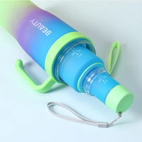 Bouteille d'eau en plastique sans BPA, grande capacité, personnalisable, 3-en-1, avec paille, pour la gym, et gobelets à 3 poignées pour voiture, pour boire directement