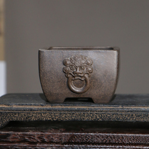 Zisha Bonsai <b>Pot</b> Rectangular Miniature Lion <b>Face</b> Desktop Flower <b>Pot</b> - Product Image 2