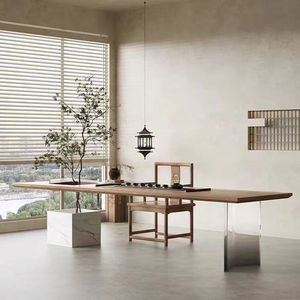 Solid Wood Tea <b>Table</b> Set With Acrylic Base Wabi Sabi Style Zen Inspired Living Room Furniture 120cm - Product Image 4