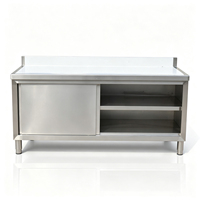 Armoire de travail commerciale en acier inoxydable 304 avec portes coulissantes et crédence pour station de préparation de cuisine de restaurant