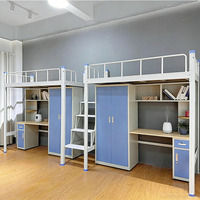 Lit superposé moderne en acier avec garde-corps de sécurité et bureau intégré, fabrication originale chinoise, mobilier robuste pour dortoir scolaire