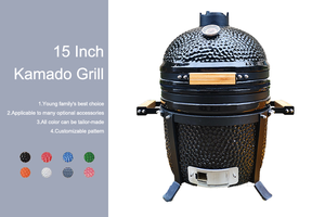 <span class=keywords><strong>Barbecue</strong></span> Kamado en céramique Auplex de 15 pouces, petit modèle, portable, avec support, fumoir au charbon de bois et thermomètre pour la cuisson en extérieur - Product Image 2