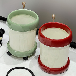 Wheeled Trash Can Cylindrical Lidless With Pressure Ring Indoor Use Apple Heart Design - Product Image 4