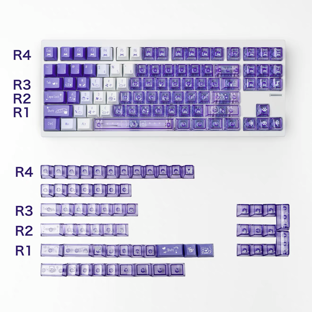 Snow Mountain plum Purple Gradient Purple Transparent Mechanical Keyboard Keycaps 150 Keys Customized PBT + PC Cherry Profile