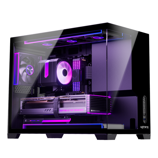 upHere Compact Panoramic PC Case M-ATX Gaming Computer Chassis Dual Tempered Glass 360mm Liquid Cooling UC02