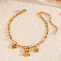 Nouveau design tendance : Bracelet jonc pour femme en acier inoxydable plaqué or 18 carats avec breloques zircon cœur, ours, lapin, étoile – Chaîne de main