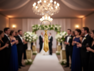 Elastic <b>Tie</b> Gold 6.5x28cm Pre Tied Solid <b>Polyester</b> Party Accessory - Product Image 2