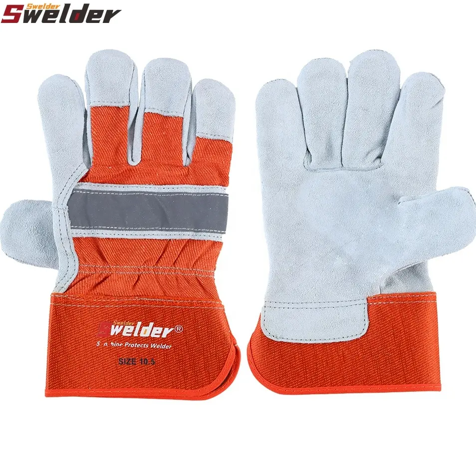 Swelder Venta caliente 10,5 pulgadas rojo Split cuero de vaca Full Palm Rigger guante de trabajo de soldadura