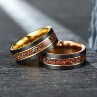 Perhiasan Mewah Gentdes, Cincin Emas, Perhiasan Cincin Tungsten Hitam untuk Pria, Cincin Senar Gitar, Cincin Tulang Dinosaurus dan Meteorit