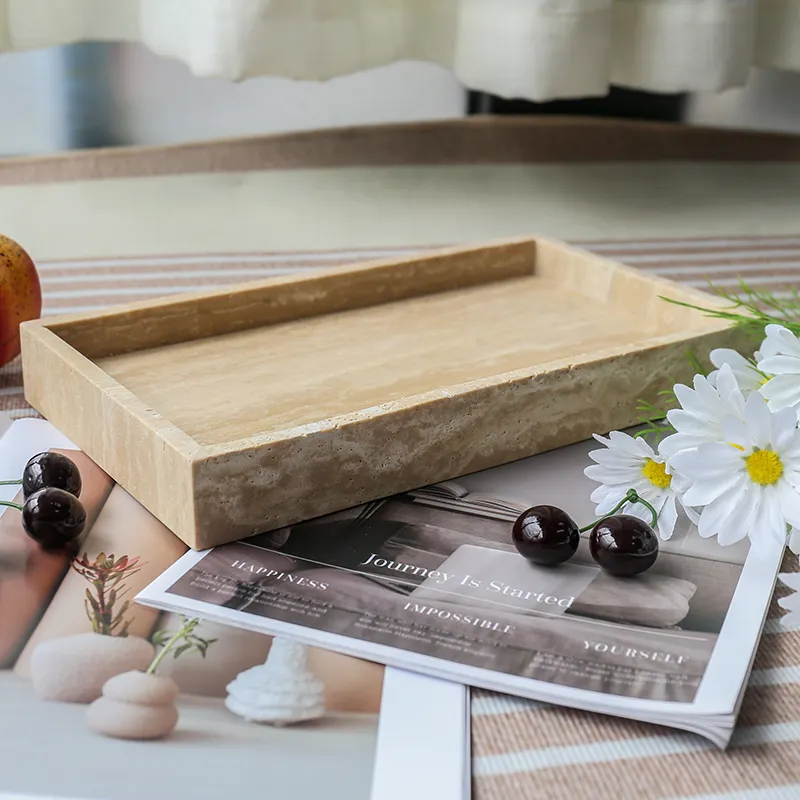 Luxe Nordic Vintage Beige Natuursteen Travertijn Dienblad Voor Sieraden Display Douche Hotel