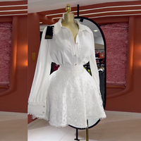 Ensemble robe et jupe pour femme, chemise à manches longues en dentelle blanche tendance, patchwork, nouvelle collection automne, élégante, jupe courte en dentelle, ensemble jupe 2 pièces