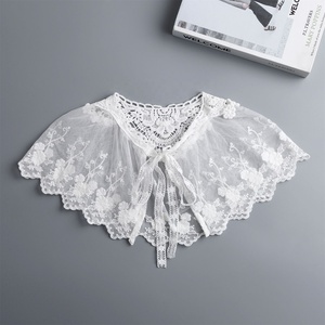 Korean Style Women Collar Shawl Scarf Elegant Embroidery Lace Pleated Lace-Up Bowknot Shoulder Wrap <b>Poncho</b> <b>Cape</b> - Product Image 2