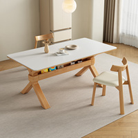 Ensemble table à manger et chaises en bois de frêne massif Design carré moderne avec style crème pour salon pour petits appartements