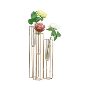 Glazen Reageerbuis Vaas Met Gold Metal Stand Voor Home Decor Bruiloft Decor