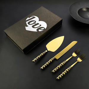 Pearl <b>Cake</b> Knife Set Gold Spatula Fork <b>Gift</b> <b>Box</b> Dessert Tools Baking Utensils - Product Image 1