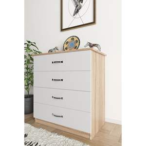 Commode moderne à 4 tiroirs en aggloméré blanc Sonomo, meuble de rangement modulaire pour chambre à coucher, style européen, en bois de chêne et métal - Product Image 5