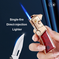 Briquet à cigares multifonctionnel pour l'extérieur Briquet à feu unique en métal coupe-vent Couteau pliant Briquet à fonction de camping