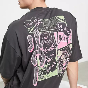 T-Shirt oversize Vintage personalizzata in stile grigio <span class=keywords><strong>Anime</strong></span> con stampa posteriore acido lavare magliette grafiche con logo personalizzato stampato - Product Image 3