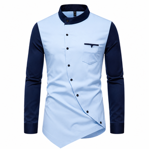 <span class=keywords><strong>Camicie</strong></span> a Maniche Lunghe Personalizzate per Uomo - Top Casual di Alta Qualità per Streetwear, Bottoni Irregolari, Abbigliamento da <span class=keywords><strong>Cameriere</strong></span> - Product Image 1