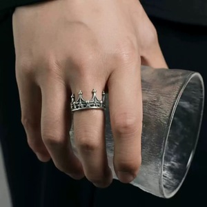 Anello in Argento Sterling Stile Gotico con <span class=keywords><strong>Corona</strong></span> a Mille Foglie per Uomo e Donna; Gioiello Anello Coppia <span class=keywords><strong>Corona</strong></span> Scura Retrò Americano - Product Image 2