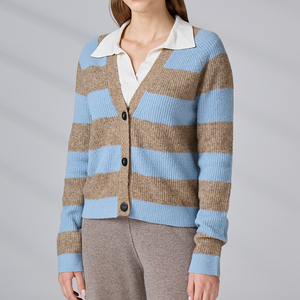 Knitwear Manufacturer Custom Striped Knitted <b>Cardigan</b> Single Breasted Knit Women's <b>Sweater</b> - Product Image 4
