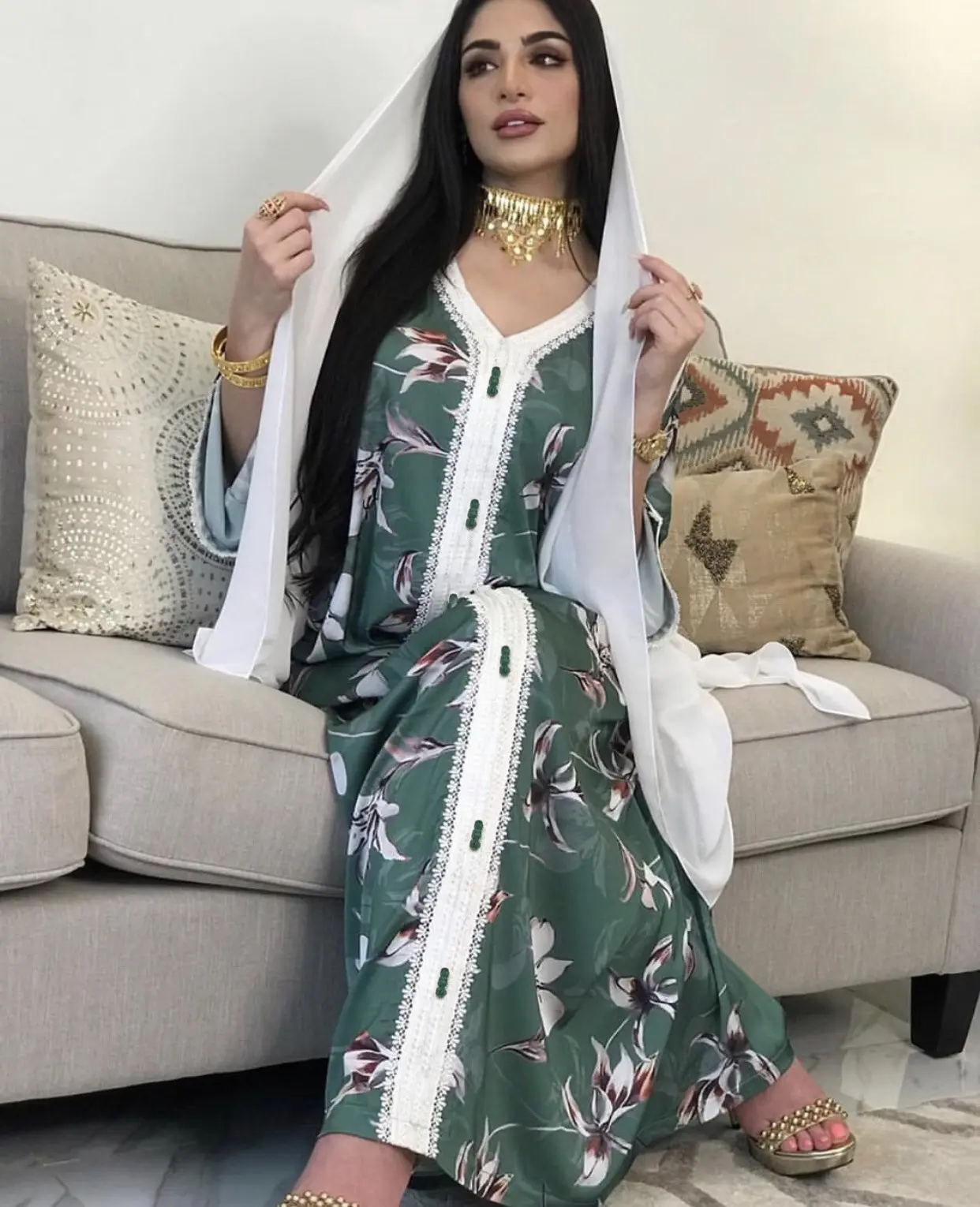 Vestidos florales de Dubái para mujer, ropa islámica, bordada, Jalabiya, Abaya musulmana