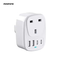 Monfonk adaptor perjalanan, pengisian cepat 20W PD Multi-Port colokan konversi adaptor USB untuk Inggris/EU/US/AU untuk penggunaan kamera industri