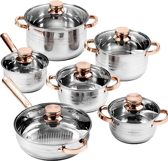 Modern Luxury 12pc Stainless Steel Cookware Set Custom Logo Kitchenware with Gas Applicable Casserole Pot Pan for Home Cooking · image 3