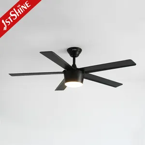 1stshine 52 inch quạt trần với ánh sáng 5 lưỡi nhựa màu đen hiện đại LED Quạt trần