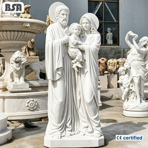Statue de la Sainte Famille en marbre blanc sculptée à la main par BSA - Saint Joseph, Vierge <span class=keywords><strong>Marie</strong></span>, Bébé Jésus, sculpture pour la décoration d'églises chrétiennes - Product Image 1