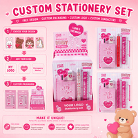 Kit de fournitures scolaires sur le thème du cœur, 6 pièces pour enfants, comprenant un crayon, une règle, une gomme, un taille-crayon, un cahier, cadeau de vacances