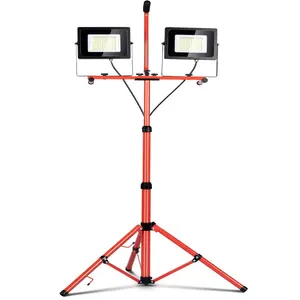 OEM 10000 lümen IP65 taşınabilir LED çalışma lambası standı ile çift kafa ayarlanabilir Metal Tripod projektör açık alan cob'u LED çalışma ışığı