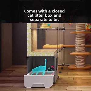 Cage pour chat Luf en acier inoxydable, style villa, super grande, espace ouvert intérieur, avec design tout-en-un, bac à litière et structure d'escalade - Product Image 4